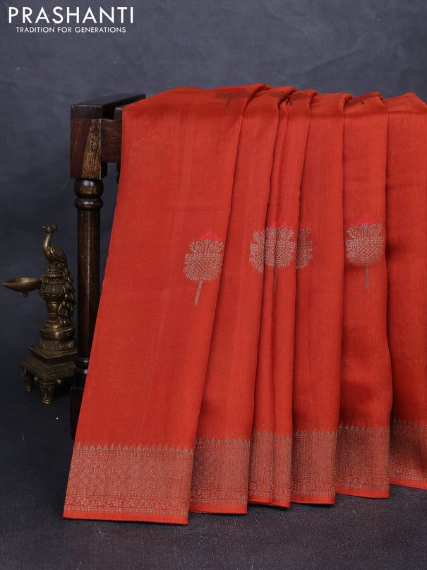 Banarasi semi tussar saree orange with thread & zari woven buttas and woven border