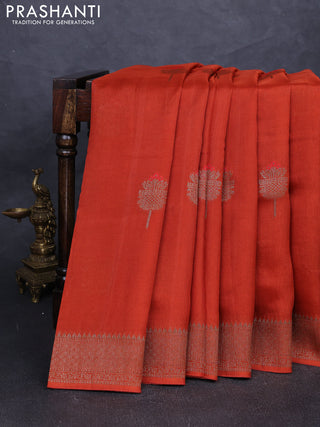 Banarasi semi tussar saree orange with thread & zari woven buttas and woven border