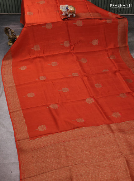 Banarasi semi tussar saree orange with thread & zari woven buttas and woven border