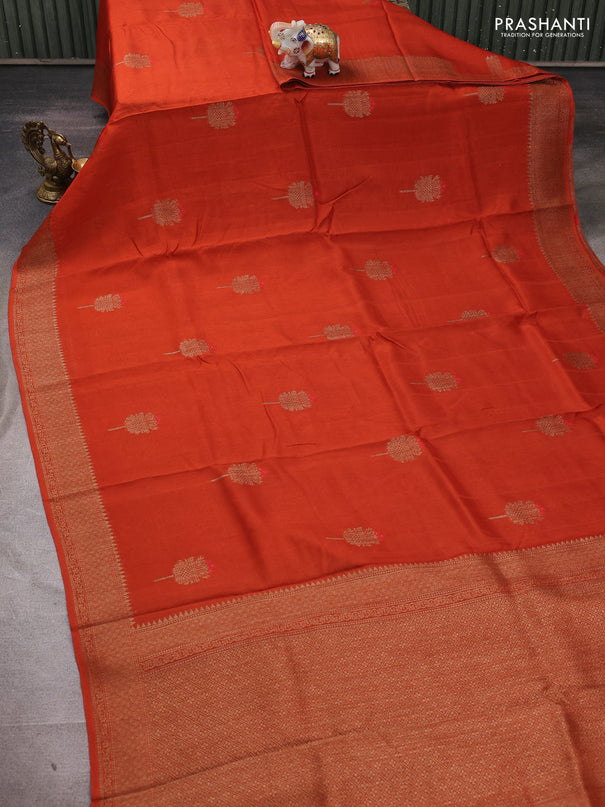 Banarasi semi tussar saree orange with thread & zari woven buttas and woven border