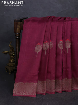 Banarasi semi tussar saree wine shade with thread & zari woven buttas and woven border