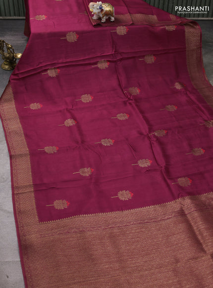 Banarasi semi tussar saree wine shade with thread & zari woven buttas and woven border