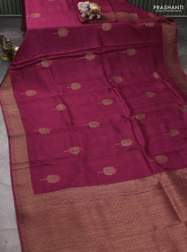 Banarasi semi tussar saree wine shade with thread & zari woven buttas and woven border
