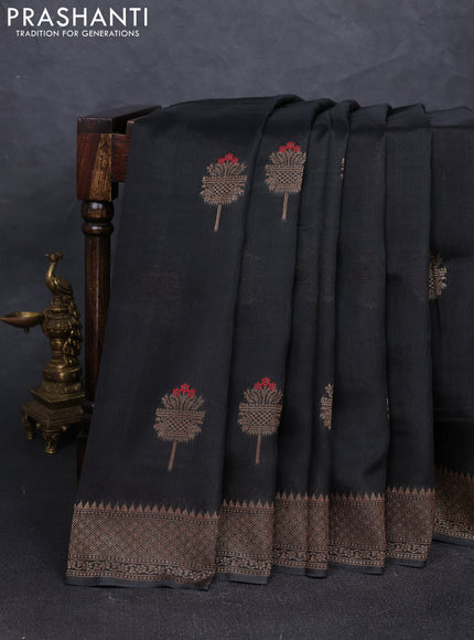 Banarasi semi tussar saree black with thread & zari woven buttas and woven border