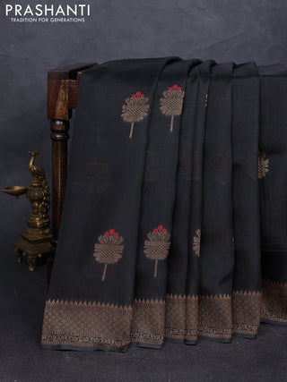 Banarasi semi tussar saree black with thread & zari woven buttas and woven border
