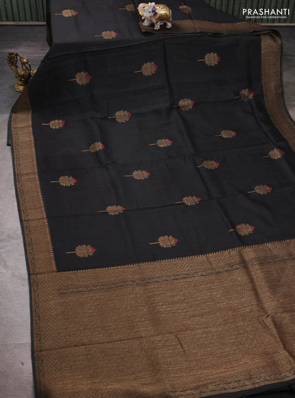Banarasi semi tussar saree black with thread & zari woven buttas and woven border