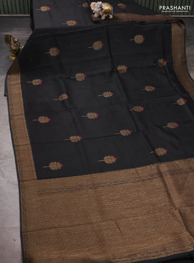 Banarasi semi tussar saree black with thread & zari woven buttas and woven border