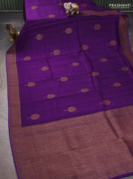 Banarasi semi tussar saree violet with thread & zari woven buttas and woven border
