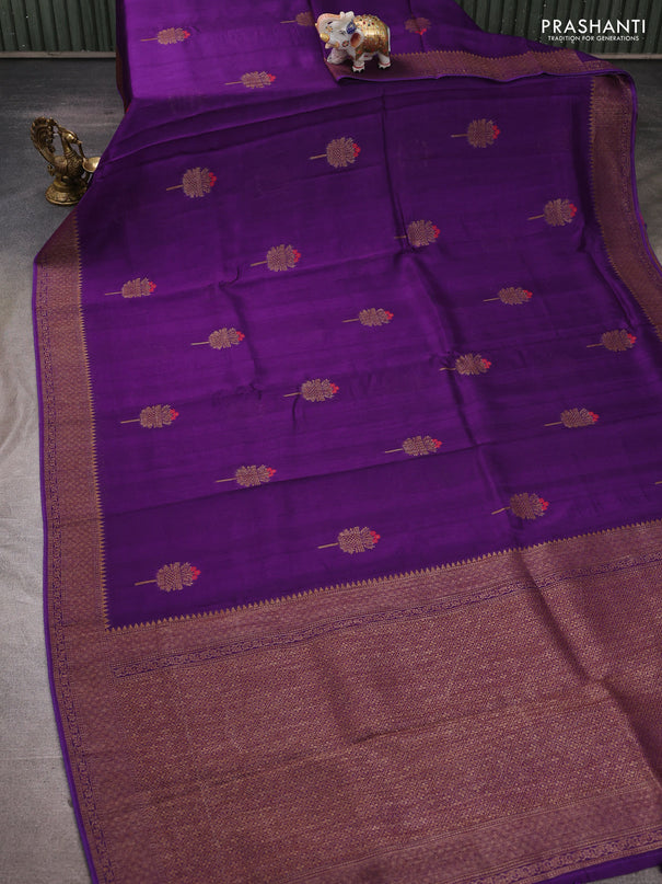Banarasi semi tussar saree violet with thread & zari woven buttas and woven border
