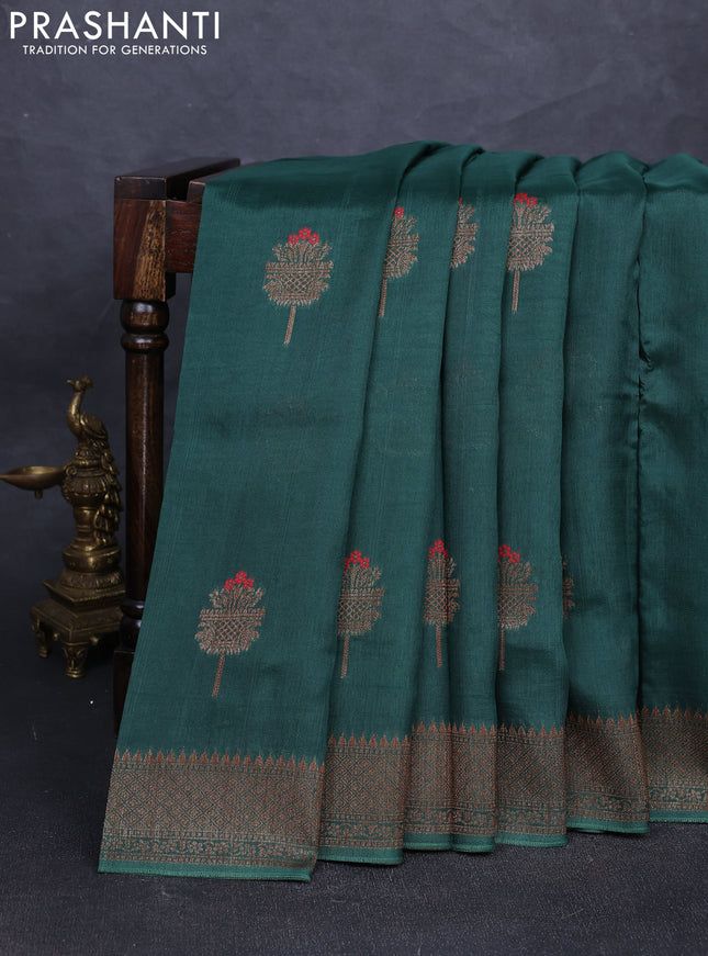 Banarasi semi tussar saree green with thread & zari woven buttas and woven border