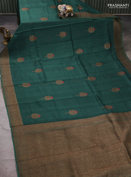 Banarasi semi tussar saree green with thread & zari woven buttas and woven border