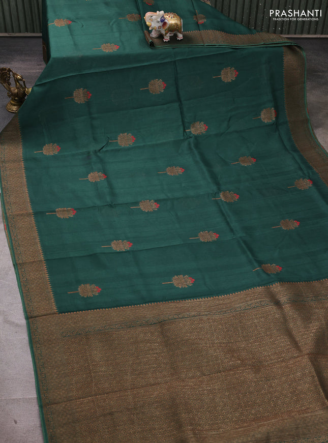 Banarasi semi tussar saree green with thread & zari woven buttas and woven border