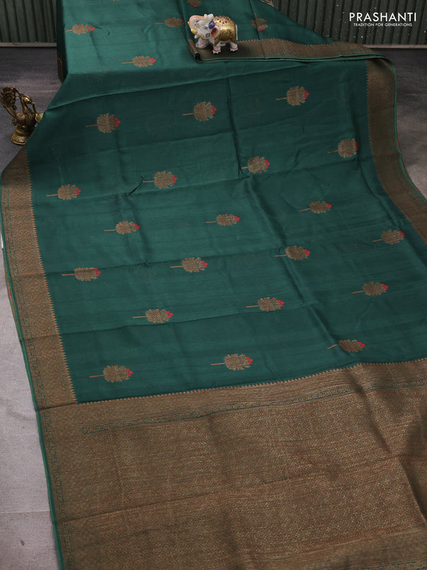 Banarasi semi tussar saree green with thread & zari woven buttas and woven border