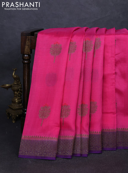 Banarasi semi tussar saree candy pink and purple with thread & zari woven buttas and woven border