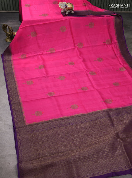 Banarasi semi tussar saree candy pink and purple with thread & zari woven buttas and woven border