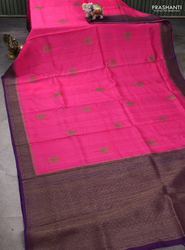 Banarasi semi tussar saree candy pink and purple with thread & zari woven buttas and woven border