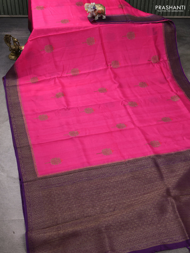 Banarasi semi tussar saree candy pink and purple with thread & zari woven buttas and woven border