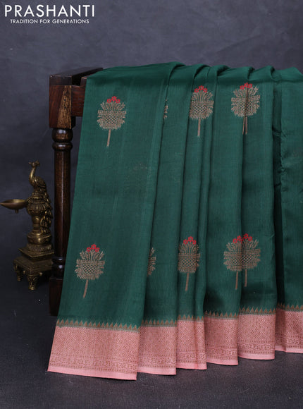 Banarasi semi tussar saree green and peach shade with thread & zari woven buttas and woven border
