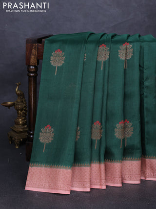 Banarasi semi tussar saree green and peach shade with thread & zari woven buttas and woven border