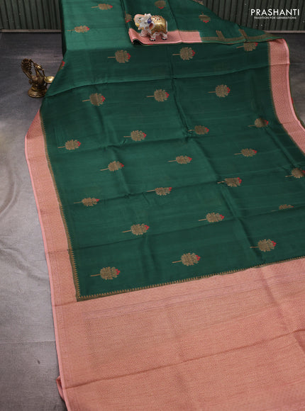 Banarasi semi tussar saree green and peach shade with thread & zari woven buttas and woven border