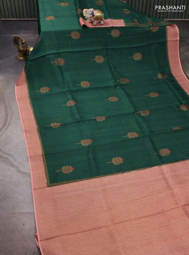 Banarasi semi tussar saree green and peach shade with thread & zari woven buttas and woven border