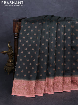 Banarasi semi tussar saree sap green and peach shade with allover thread & zari woven buttas and woven border