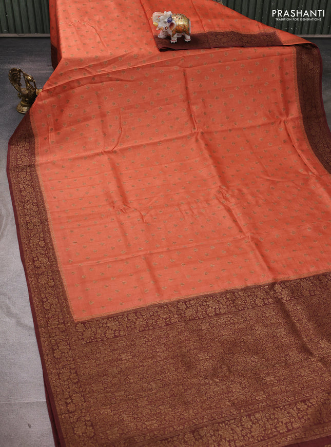 Banarasi semi tussar saree rust shade and brown with allover thread & zari woven buttas and woven border