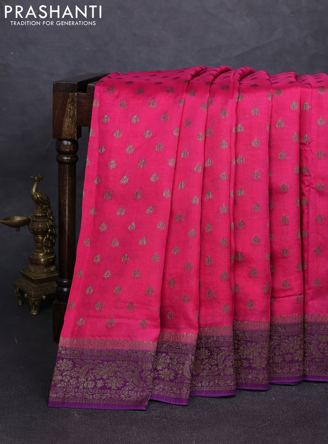 Banarasi semi tussar saree candy pink and purple with allover thread & zari woven buttas and woven border