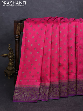 Banarasi semi tussar saree candy pink and purple with allover thread & zari woven buttas and woven border