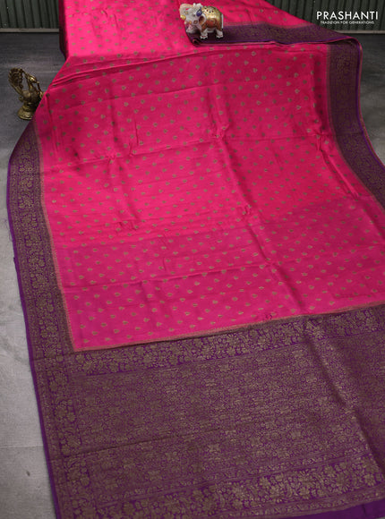 Banarasi semi tussar saree candy pink and purple with allover thread & zari woven buttas and woven border