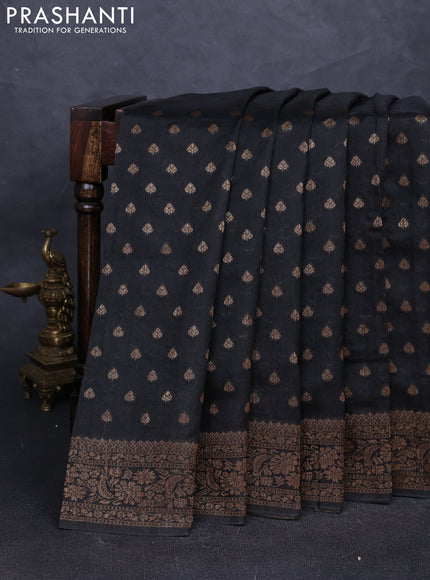 Banarasi semi tussar saree black with allover thread & zari woven buttas and woven border