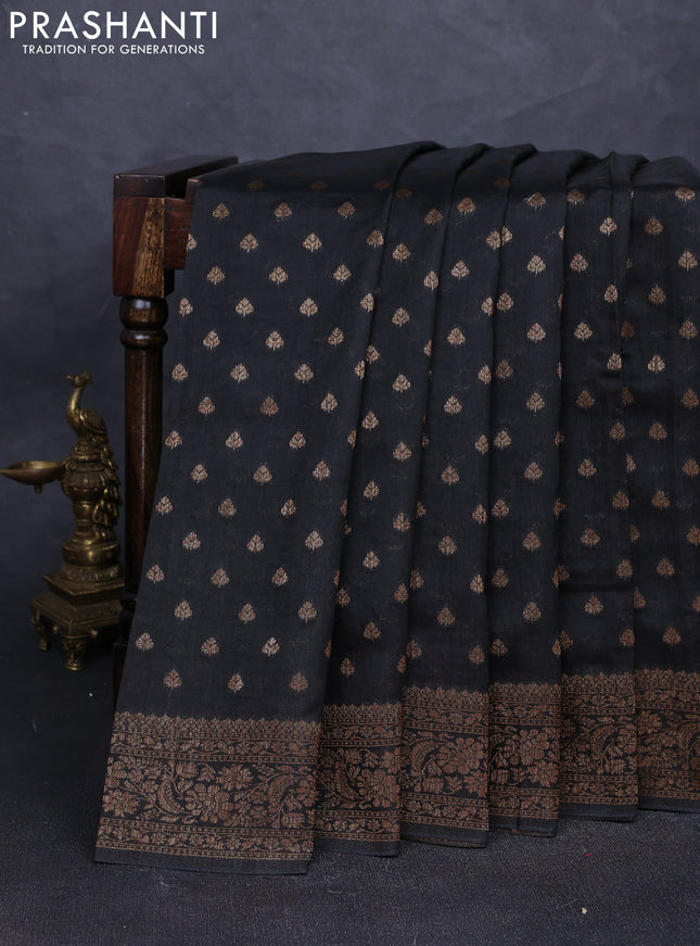 Banarasi semi tussar saree black with allover thread & zari woven buttas and woven border
