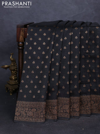 Banarasi semi tussar saree black with allover thread & zari woven buttas and woven border