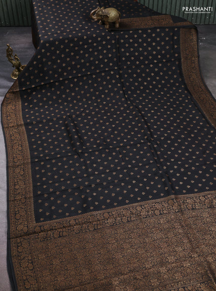 Banarasi semi tussar saree black with allover thread & zari woven buttas and woven border