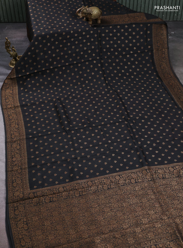 Banarasi semi tussar saree black with allover thread & zari woven buttas and woven border