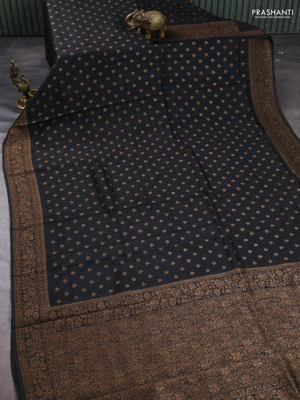 Banarasi semi tussar saree black with allover thread & zari woven buttas and woven border