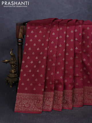 Banarasi semi tussar saree wine shade with allover thread & zari woven buttas and woven border