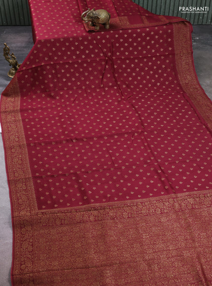 Banarasi semi tussar saree wine shade with allover thread & zari woven buttas and woven border
