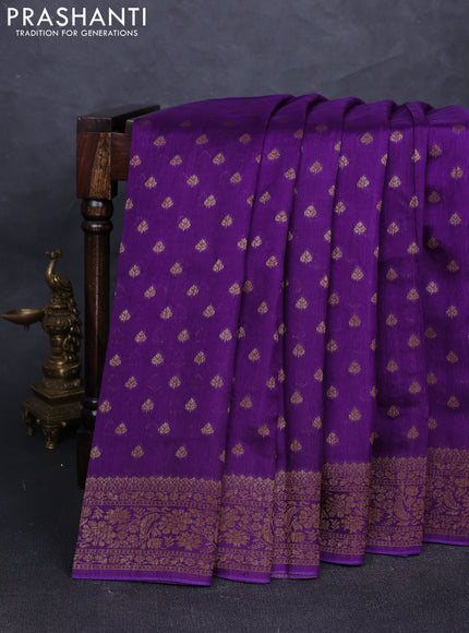 Banarasi semi tussar saree violet with allover thread & zari woven buttas and woven border