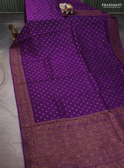 Banarasi semi tussar saree violet with allover thread & zari woven buttas and woven border