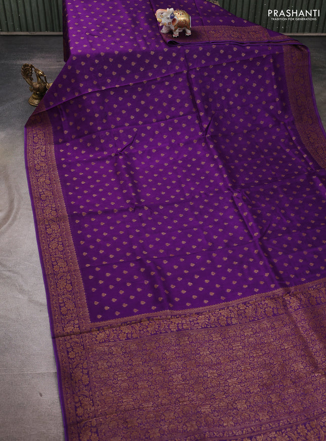 Banarasi semi tussar saree violet with allover thread & zari woven buttas and woven border