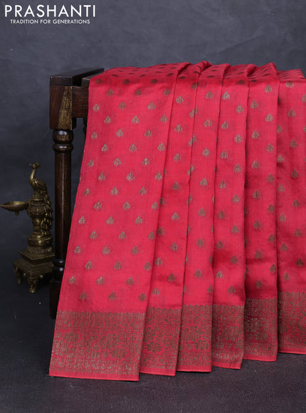 Banarasi semi tussar saree peach red with allover thread & zari woven buttas and woven border