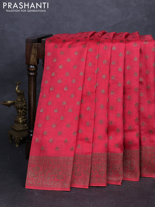 Banarasi semi tussar saree peach red with allover thread & zari woven buttas and woven border
