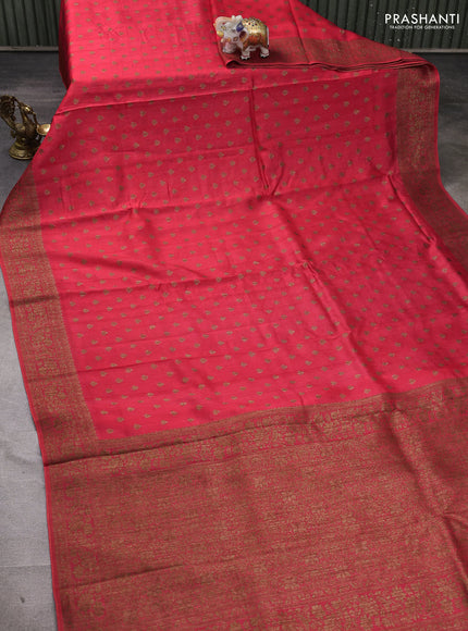 Banarasi semi tussar saree peach red with allover thread & zari woven buttas and woven border