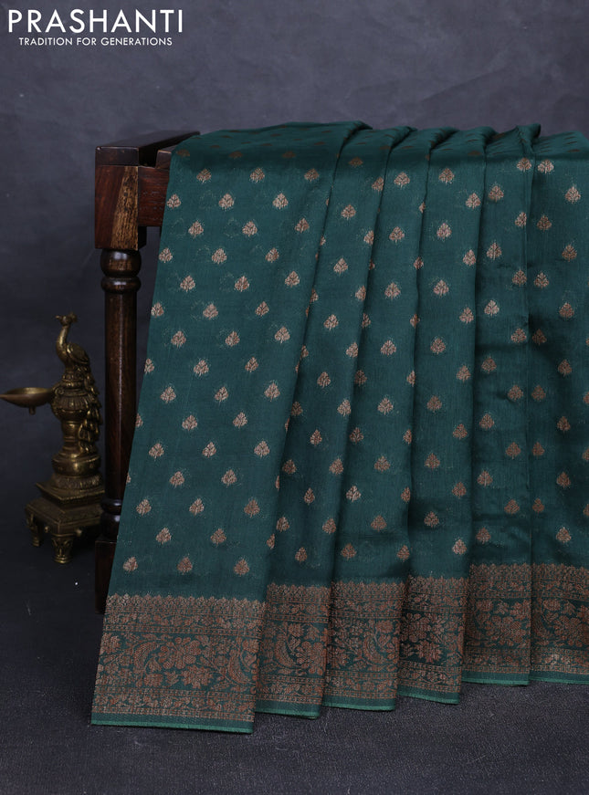 Banarasi semi tussar saree green with allover thread & zari woven buttas and woven border