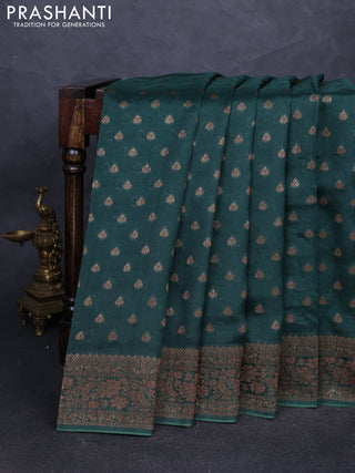 Banarasi semi tussar saree green with allover thread & zari woven buttas and woven border