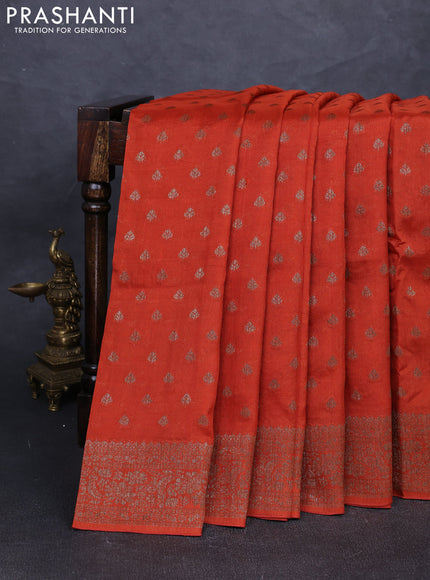 Banarasi semi tussar saree rust shade with allover thread & zari woven buttas and woven border