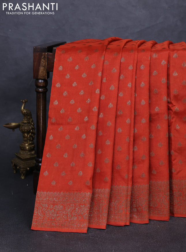 Banarasi semi tussar saree rust shade with allover thread & zari woven buttas and woven border