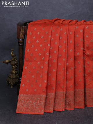 Banarasi semi tussar saree rust shade with allover thread & zari woven buttas and woven border