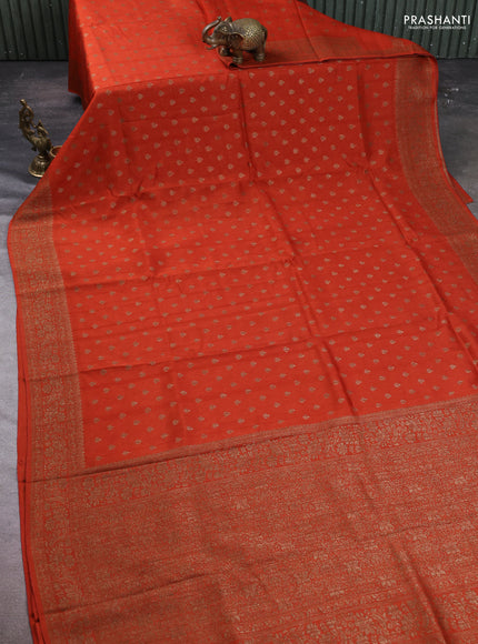 Banarasi semi tussar saree rust shade with allover thread & zari woven buttas and woven border